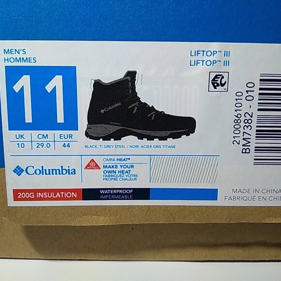 Columbia Liftop III Omni-Heat Winter Boots Black Gray Mens 11 BM7832 Waterproof main image 8